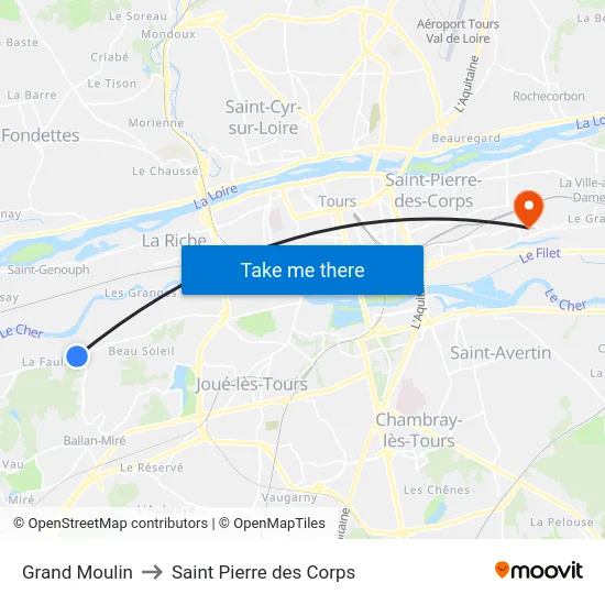 Grand Moulin to Saint Pierre des Corps map
