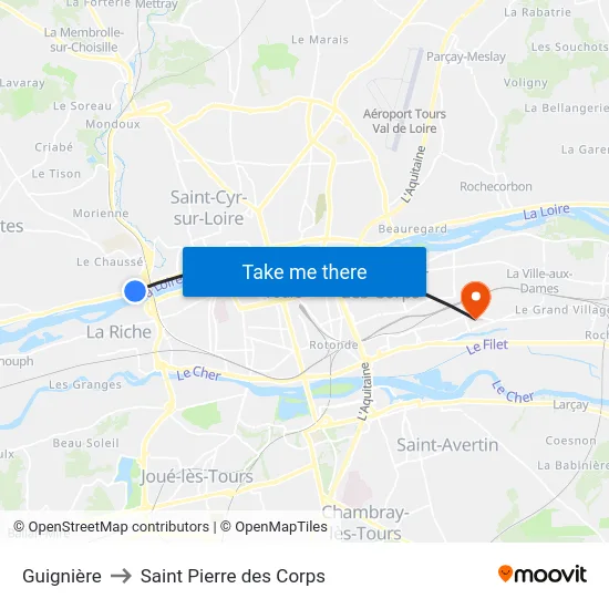 Guignière to Saint Pierre des Corps map
