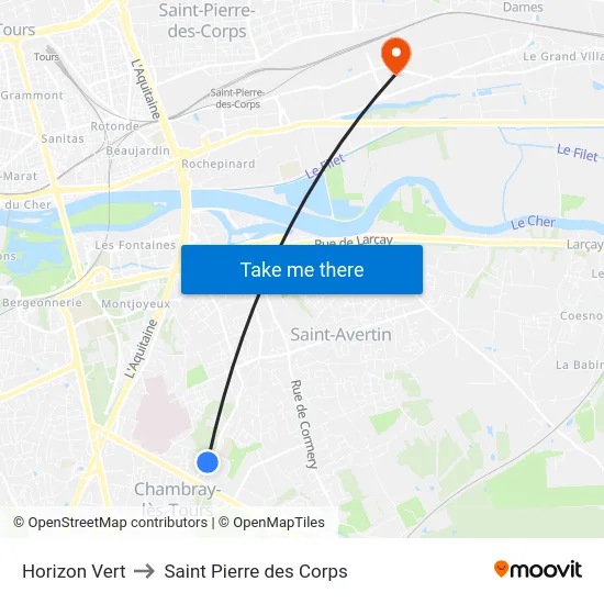 Horizon Vert to Saint Pierre des Corps map