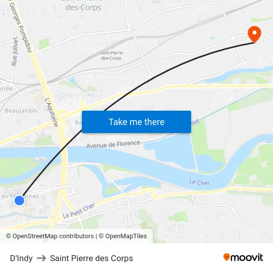 D'Indy to Saint Pierre des Corps map