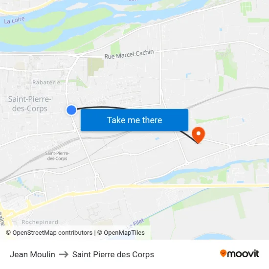 Jean Moulin to Saint Pierre des Corps map