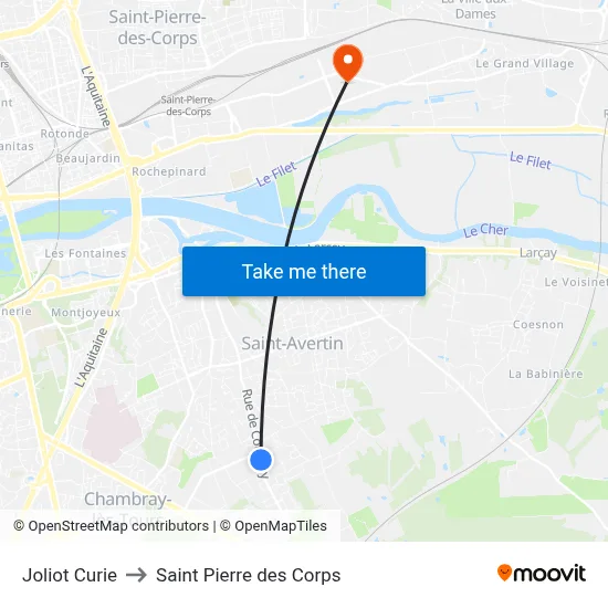 Joliot Curie to Saint Pierre des Corps map