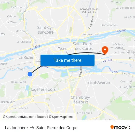 La Jonchère to Saint Pierre des Corps map