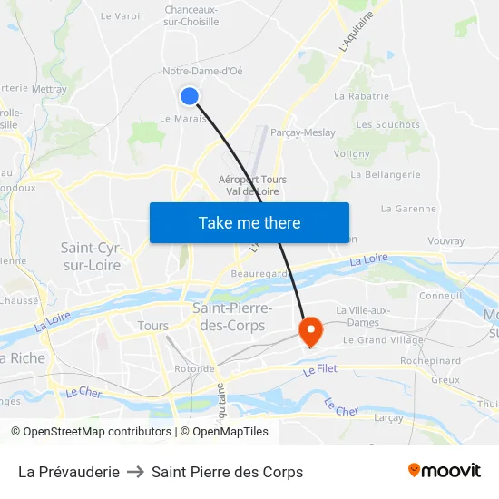 La Prévauderie to Saint Pierre des Corps map