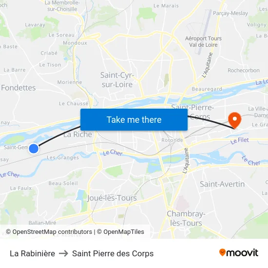 La Rabinière to Saint Pierre des Corps map