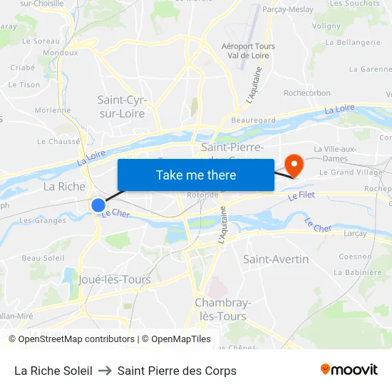 La Riche Soleil to Saint Pierre des Corps map