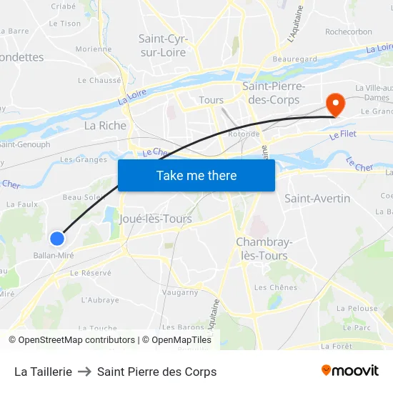 La Taillerie to Saint Pierre des Corps map