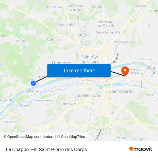 La Chappe to Saint Pierre des Corps map