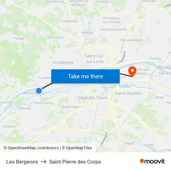 Les Bergeons to Saint Pierre des Corps map
