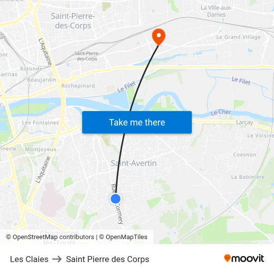 Les Claies to Saint Pierre des Corps map
