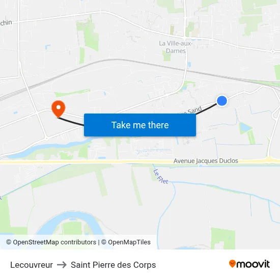 Lecouvreur to Saint Pierre des Corps map