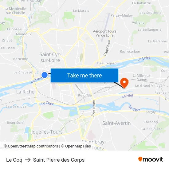 Le Coq to Saint Pierre des Corps map