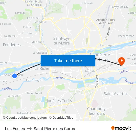 Les Ecoles to Saint Pierre des Corps map