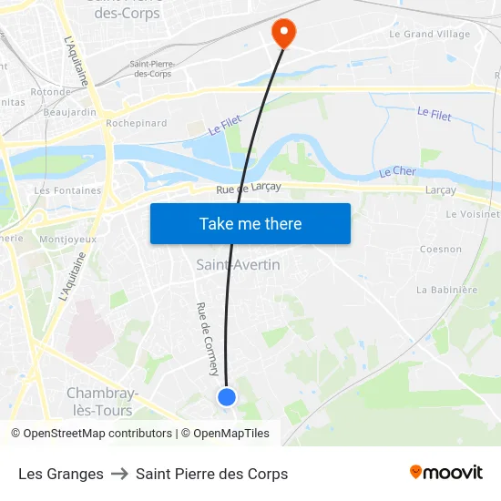 Les Granges to Saint Pierre des Corps map