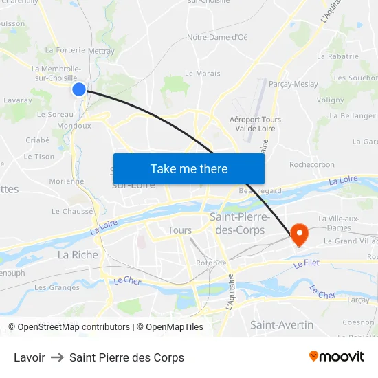Lavoir to Saint Pierre des Corps map