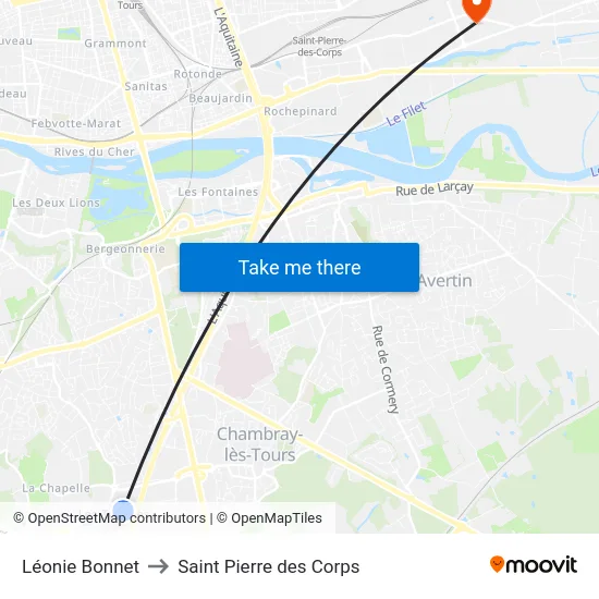 Léonie Bonnet to Saint Pierre des Corps map