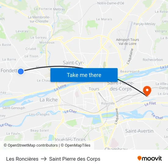 Les Roncières to Saint Pierre des Corps map
