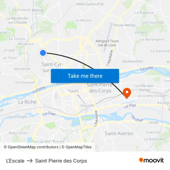 L'Escale to Saint Pierre des Corps map