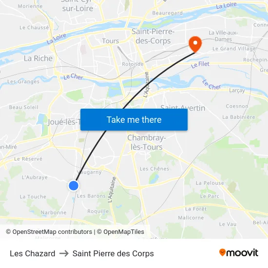 Les Chazard to Saint Pierre des Corps map