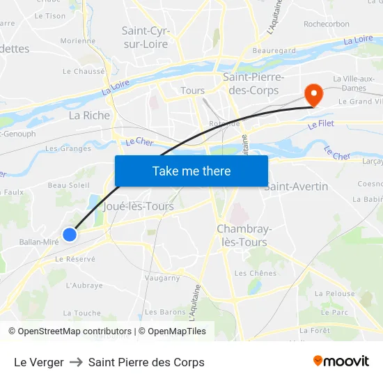 Le Verger to Saint Pierre des Corps map