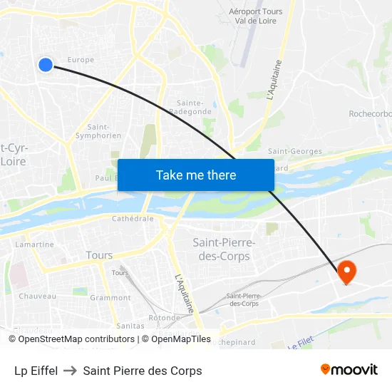 Lp Eiffel to Saint Pierre des Corps map