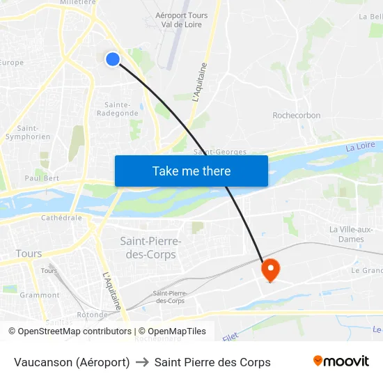 Vaucanson (Aéroport) to Saint Pierre des Corps map
