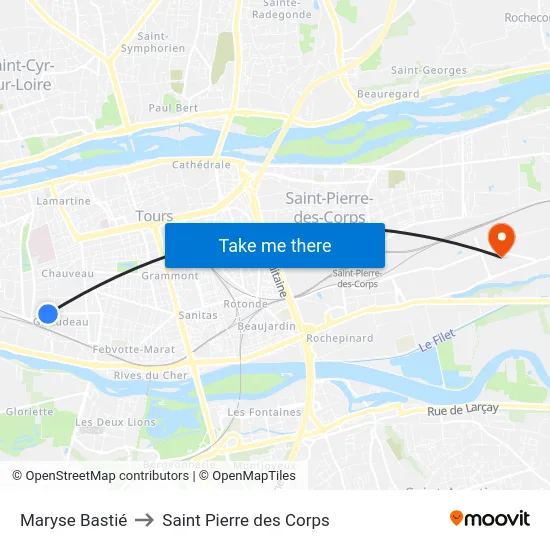 Maryse Bastié to Saint Pierre des Corps map