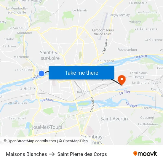 Maisons Blanches to Saint Pierre des Corps map