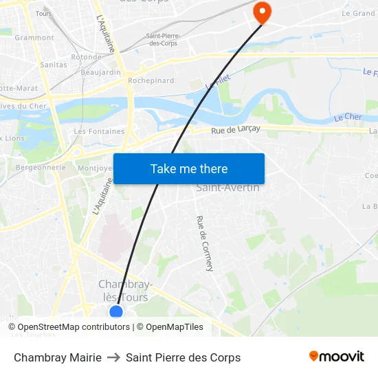 Chambray Mairie to Saint Pierre des Corps map