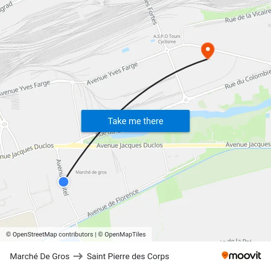 Marché De Gros to Saint Pierre des Corps map
