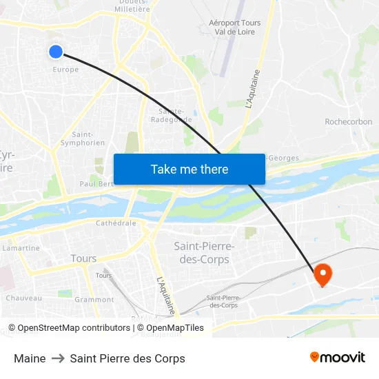 Maine to Saint Pierre des Corps map