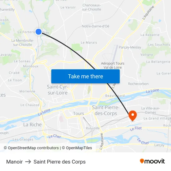 Manoir to Saint Pierre des Corps map