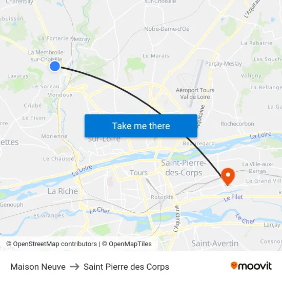 Maison Neuve to Saint Pierre des Corps map