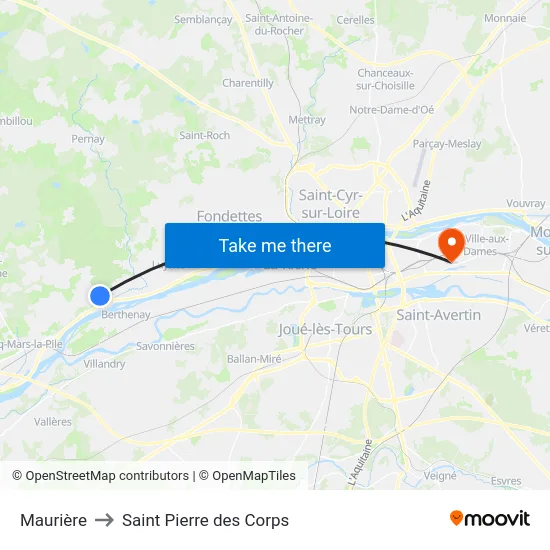 Maurière to Saint Pierre des Corps map