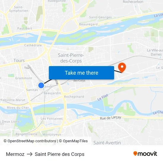 Mermoz to Saint Pierre des Corps map