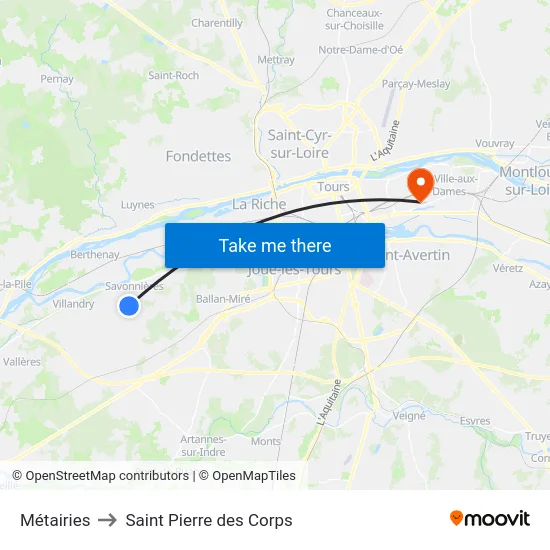 Métairies to Saint Pierre des Corps map
