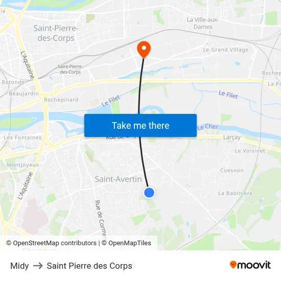 Midy to Saint Pierre des Corps map