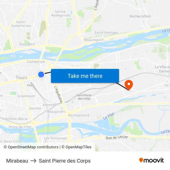 Mirabeau to Saint Pierre des Corps map