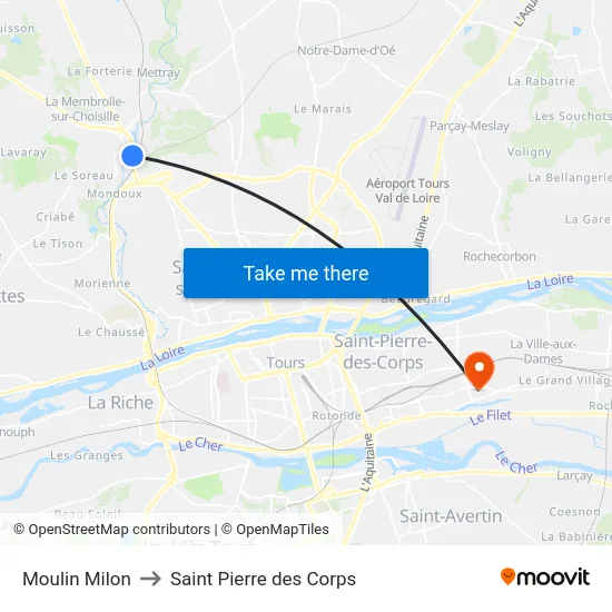 Moulin Milon to Saint Pierre des Corps map