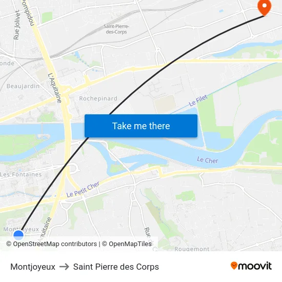 Montjoyeux to Saint Pierre des Corps map