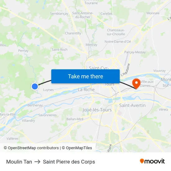 Moulin Tan to Saint Pierre des Corps map