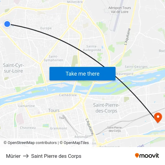 Mûrier to Saint Pierre des Corps map