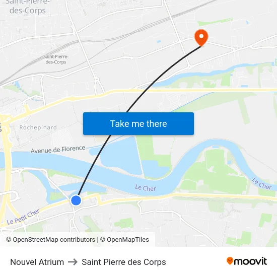 Nouvel Atrium to Saint Pierre des Corps map