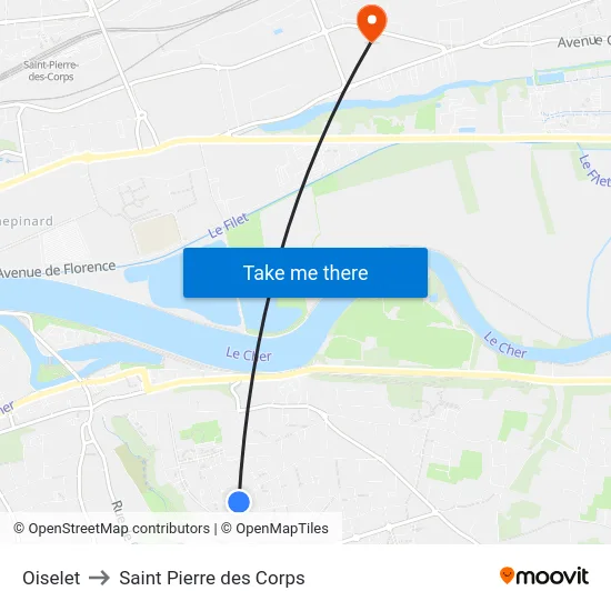 Oiselet to Saint Pierre des Corps map