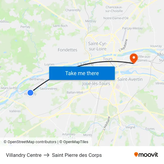 Villandry Centre to Saint Pierre des Corps map