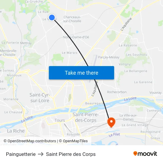 Painguetterie to Saint Pierre des Corps map