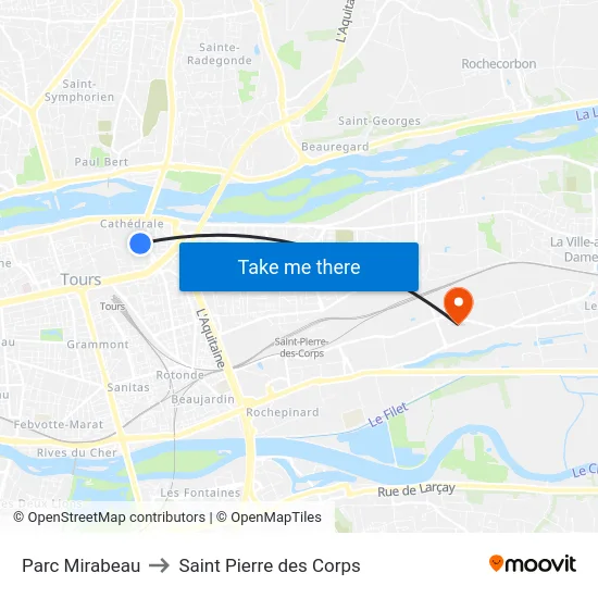 Parc Mirabeau to Saint Pierre des Corps map