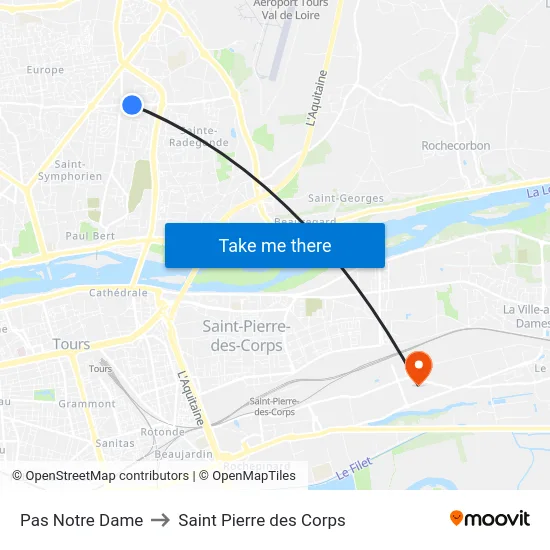 Pas Notre Dame to Saint Pierre des Corps map