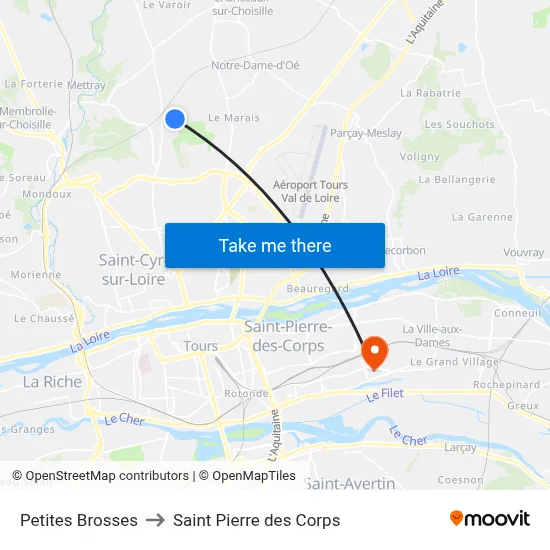 Petites Brosses to Saint Pierre des Corps map