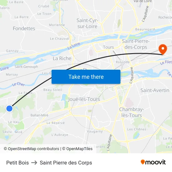 Petit Bois to Saint Pierre des Corps map